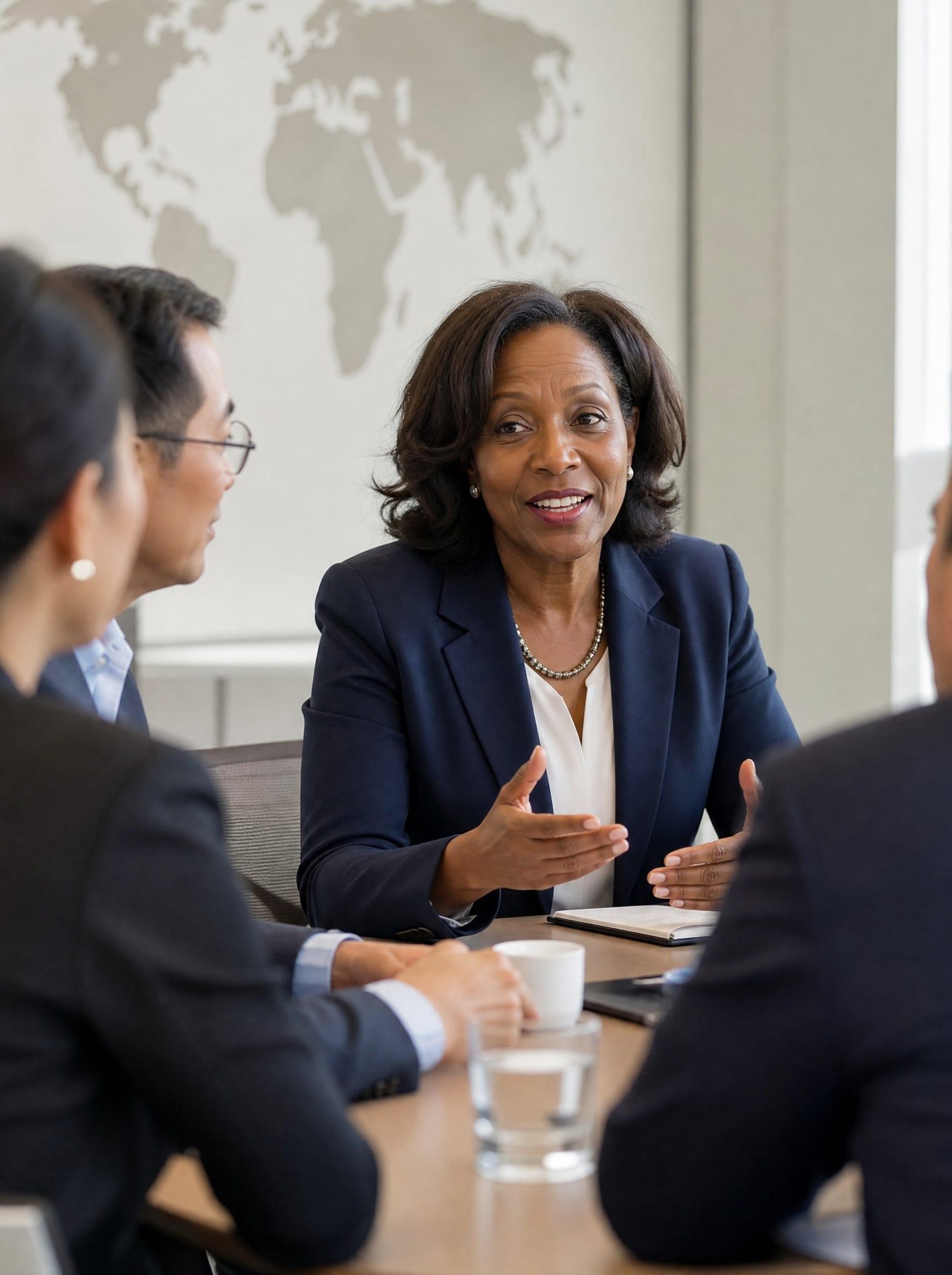 A TaskOp senior partner leading a client round-table